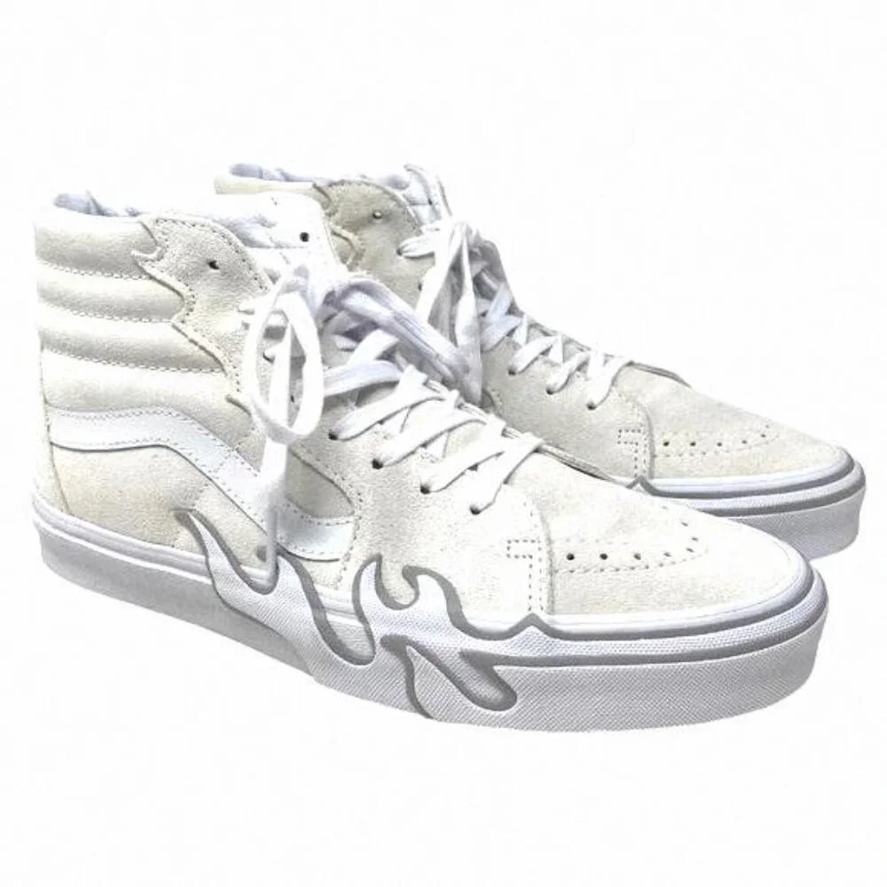VANS Sk8-Hi Flame Suede Shoes White Gray Skate VN0005UJWWW Size Women's Sneakers